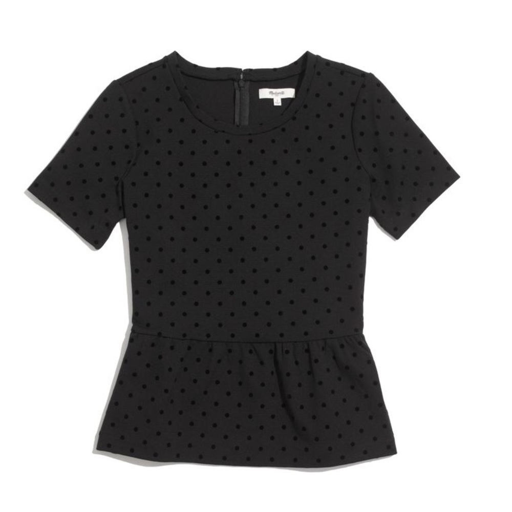 MADEWELL Black Velvet Dot Peplum Top